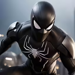 a spider man is standing in the middle of a city