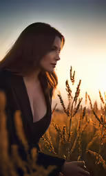 a woman standing in a field of tall grass