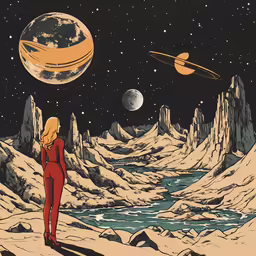 an image of the girl in front of a solar system