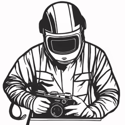 a drawing of a person wearing a helmet and holding a camera