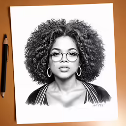 a drawing of a woman with glasses on