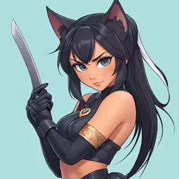 a very pretty anime character holding a knife