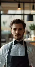 a young man wearing black suspenders and a bow tie