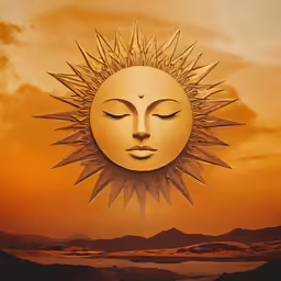 the sun has a face of the person in the foreground
