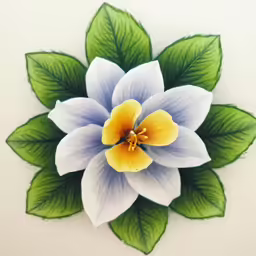 a drawing of a flower on paper with green leaves