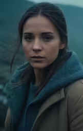 a young girl standing next to a cliff