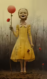 an art print of a creepy clown holding a dead rose