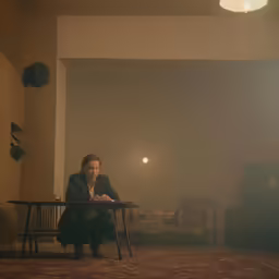 a man sitting at a table in a living room