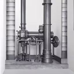 the inside of an industrial building with three pipe system