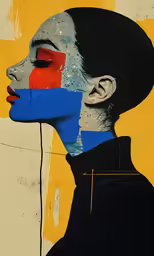 a portrait of a woman with painted lipstick