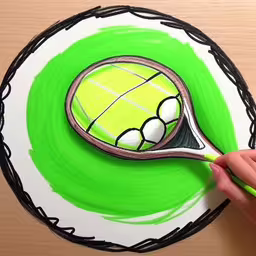 a drawing of a tennis ball and racquet