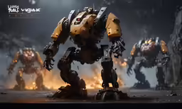 a robot standing next to two other humanoids on a screen