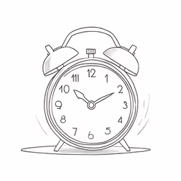 an outlined drawing of an alarm clock