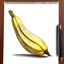 a drawing of three ripe bananas with a pen
