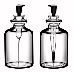 two clear bottles with soap and toothbrushes in them