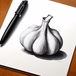 a drawing of garlic and a ball of sharp tip