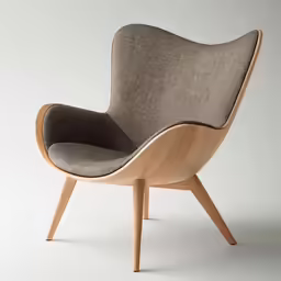 the chair is grey with brown leather upholstered on it
