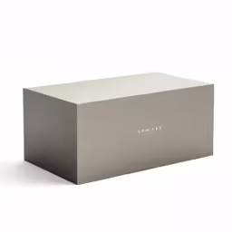 a large grey cardboard box sitting on top of a table