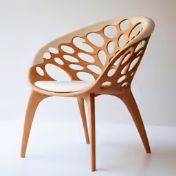 an oval shaped wooden chair with a seat