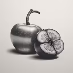 an apple and sliced kiwi fruit drawing
