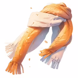a yellow scarf draped with white thread on it