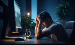 woman with face obscured while looking at computer screen
