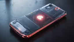 a samsung smart phone on a table with a projector