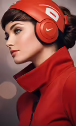 a woman wearing headphones is photographed in this portrait