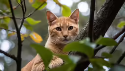 the cat is relaxing in the tree top