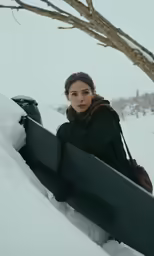 a woman sitting on the side of a snow covered ski slope