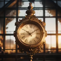 the clock is in front of the window of an ornate building