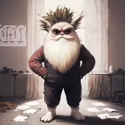 a character in a troll costume with very long hair