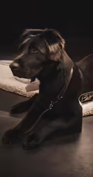 a black dog is posing for a photo