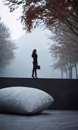 a woman walks down the street, carrying an umbrella