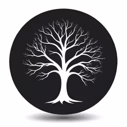 a white tree in a circle on a white background
