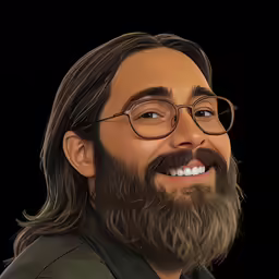 a digital painting of a bearded man with long hair and glasses
