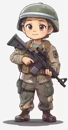 a cartoon soldier with a rifle and a helmet