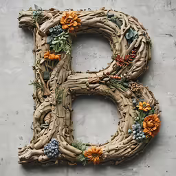 the letters b are made from branches and flowers