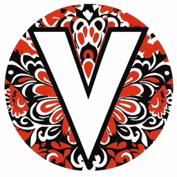 a black and red letter with floral designs on it