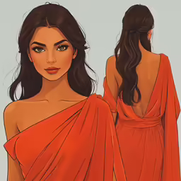 an image of a beautiful woman wearing an orange dress