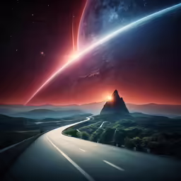 an earth and two hills on a street