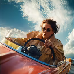 a woman driving on the road with her driver