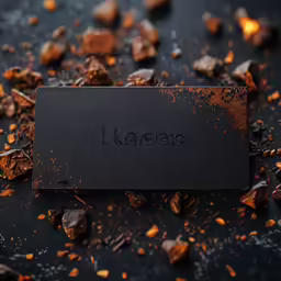a close up of a chocolate bar on some brown pieces
