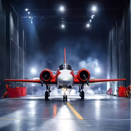 an airplane that is parked in a garage