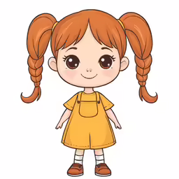 a little girl wearing a yellow dress with braids
