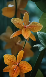 two yellow flowers that are in the rain