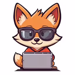 an image of a cute fox in sunglasses using a laptop
