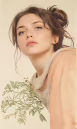 a woman with a bow haircut and flowers
