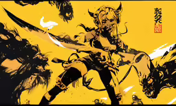 an anime art print with yellow background and a girl in yellow outfit