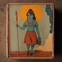 an ancient painting is in a box on the table